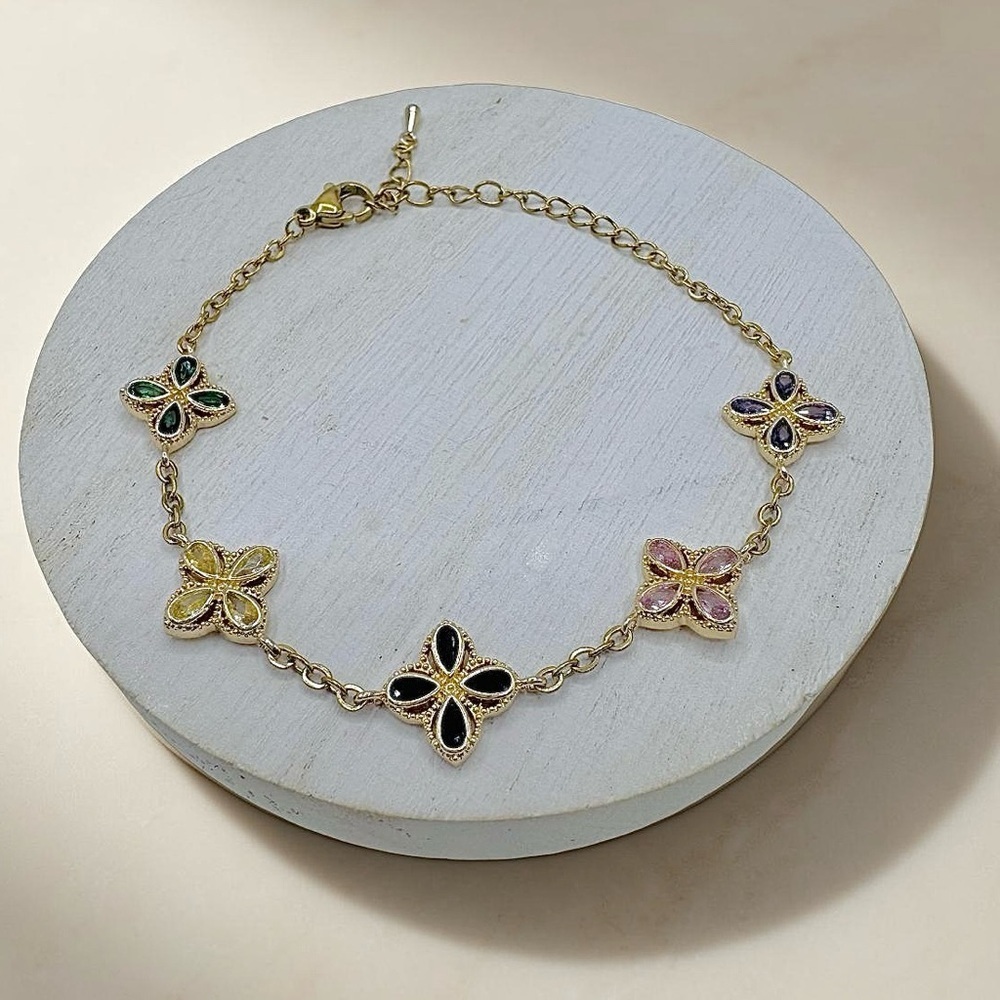 Zirconia multicolored Flower Stainless Steel Bracelet